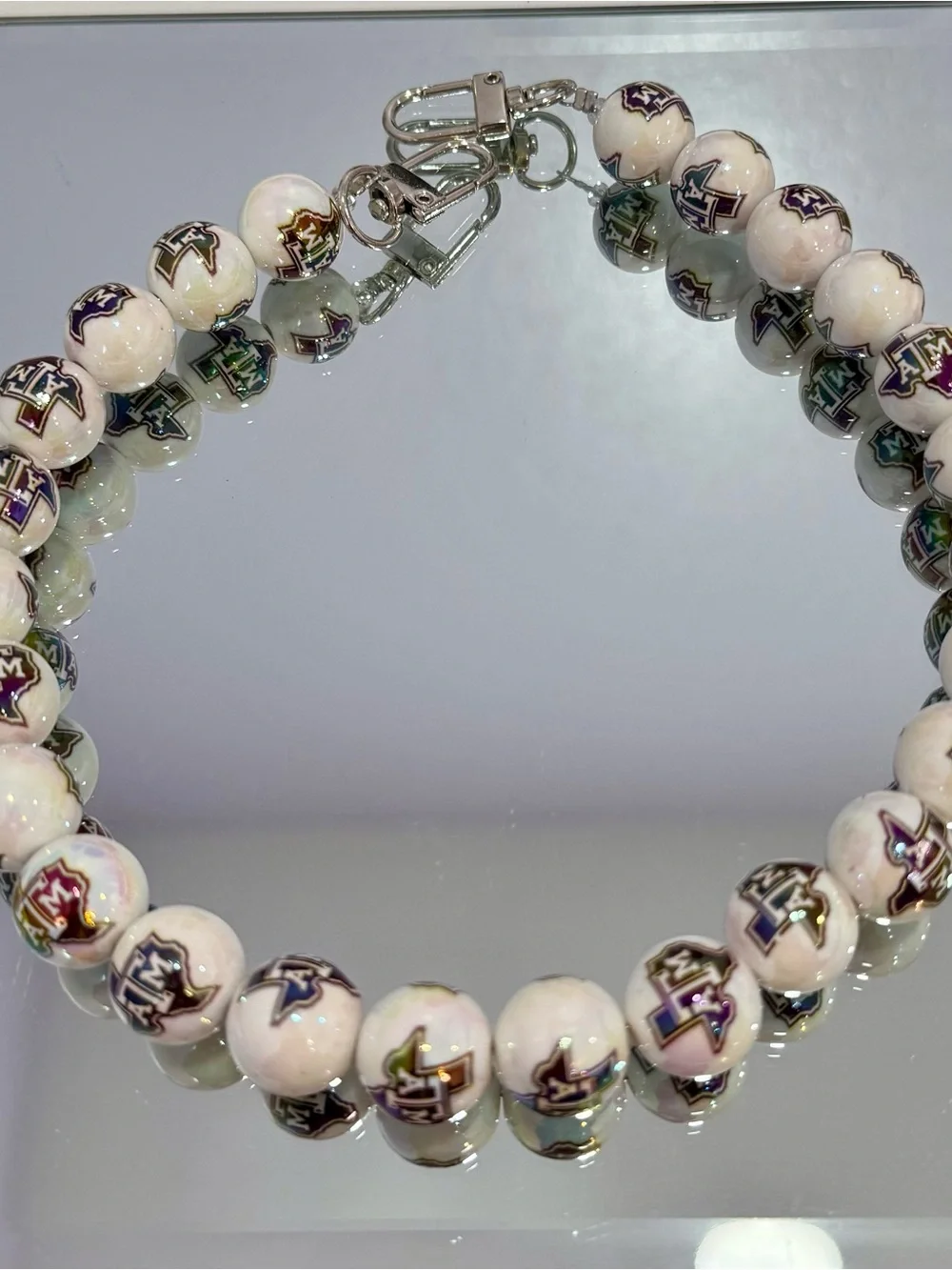 New White Bead Texas A&M Bag Chain 18 inches